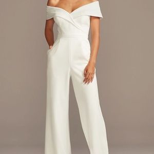 David's Bridal off-the-shoulder stretch crepe jumpsuit, US12